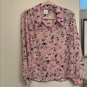 CAbi Pounce Top Pink Abstract Print Collared Button-Down Blouse